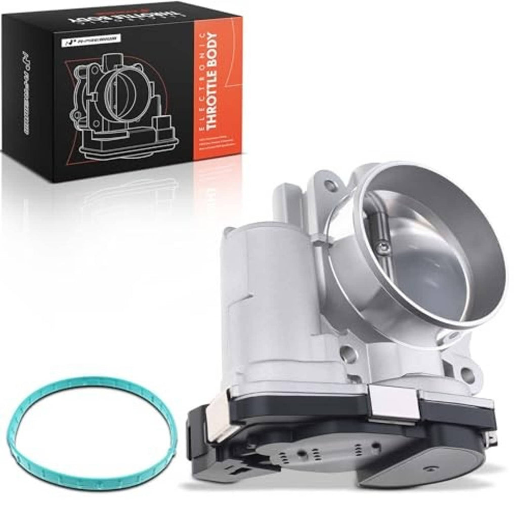 Electronic throttle body with silver housing, black actuator base, and teal gasket ring