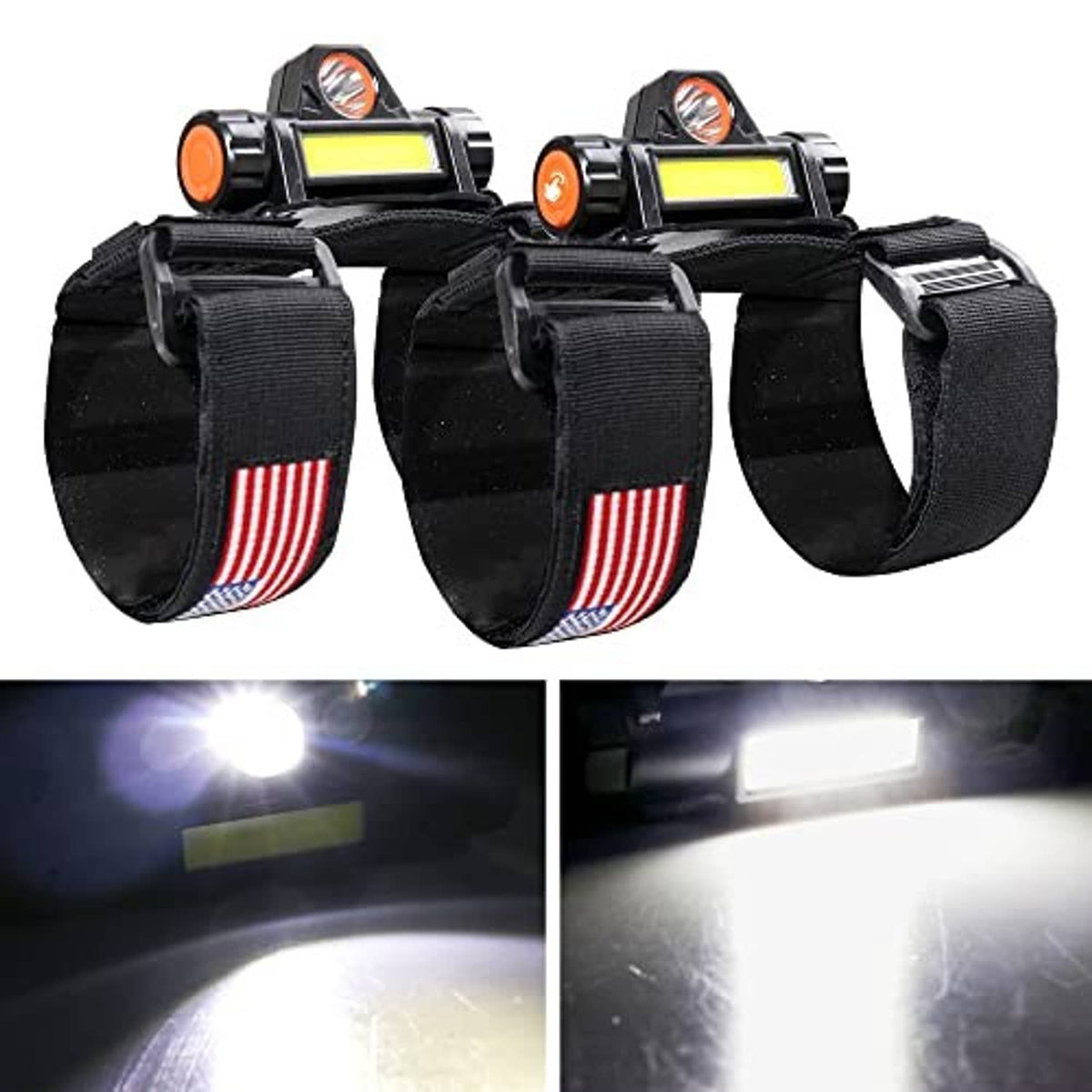UTV roll bar dome lights set with black straps and orange-ring lenses, bright white LED