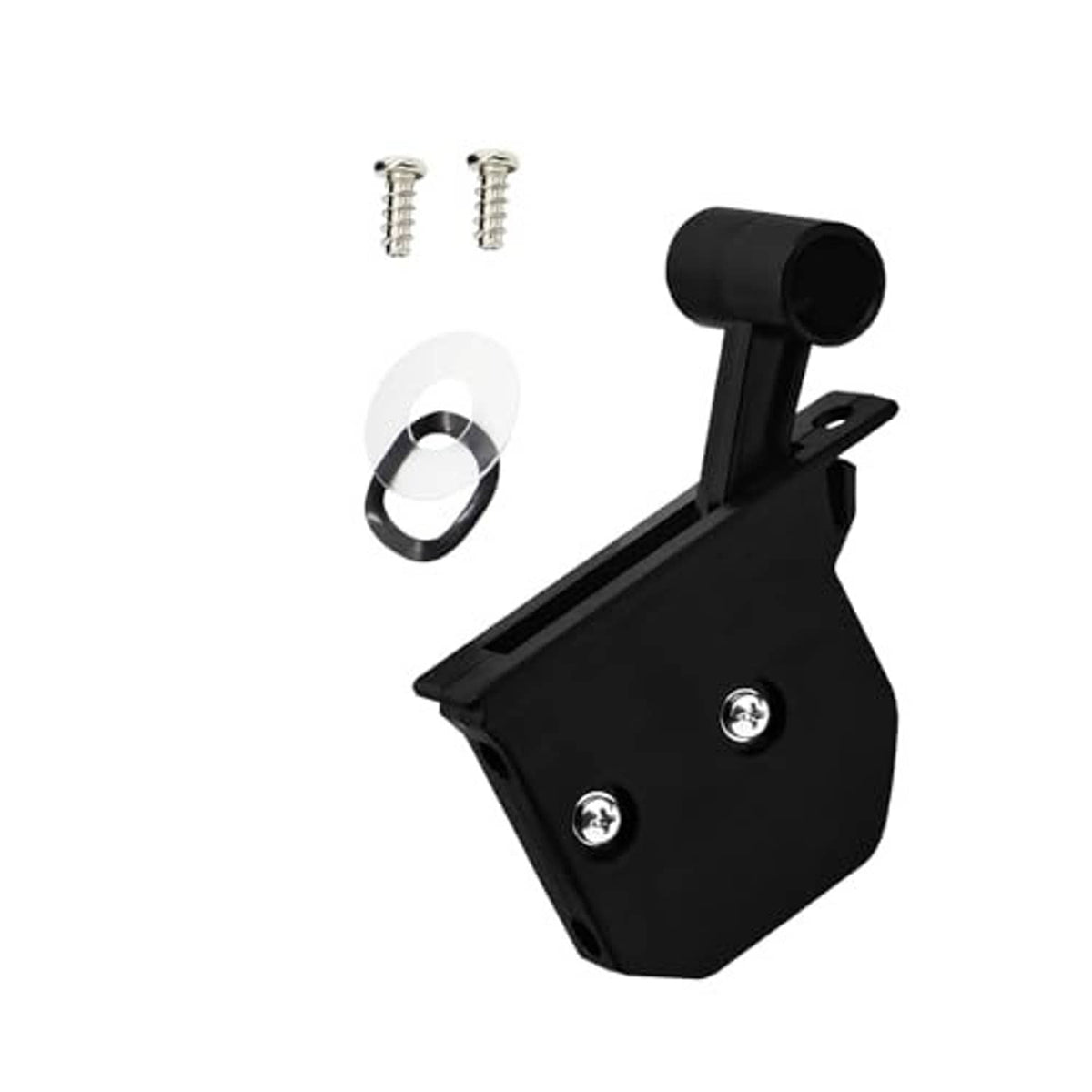 Black throttle control handle bracket with loop ring and two mounting screws