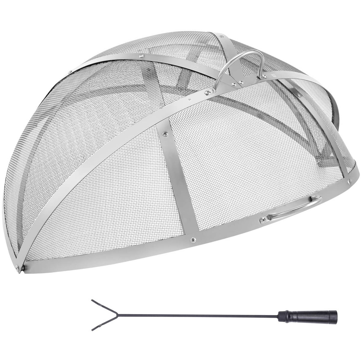 Stainless steel round fire pit spark screen cover lid with mesh dome and handle