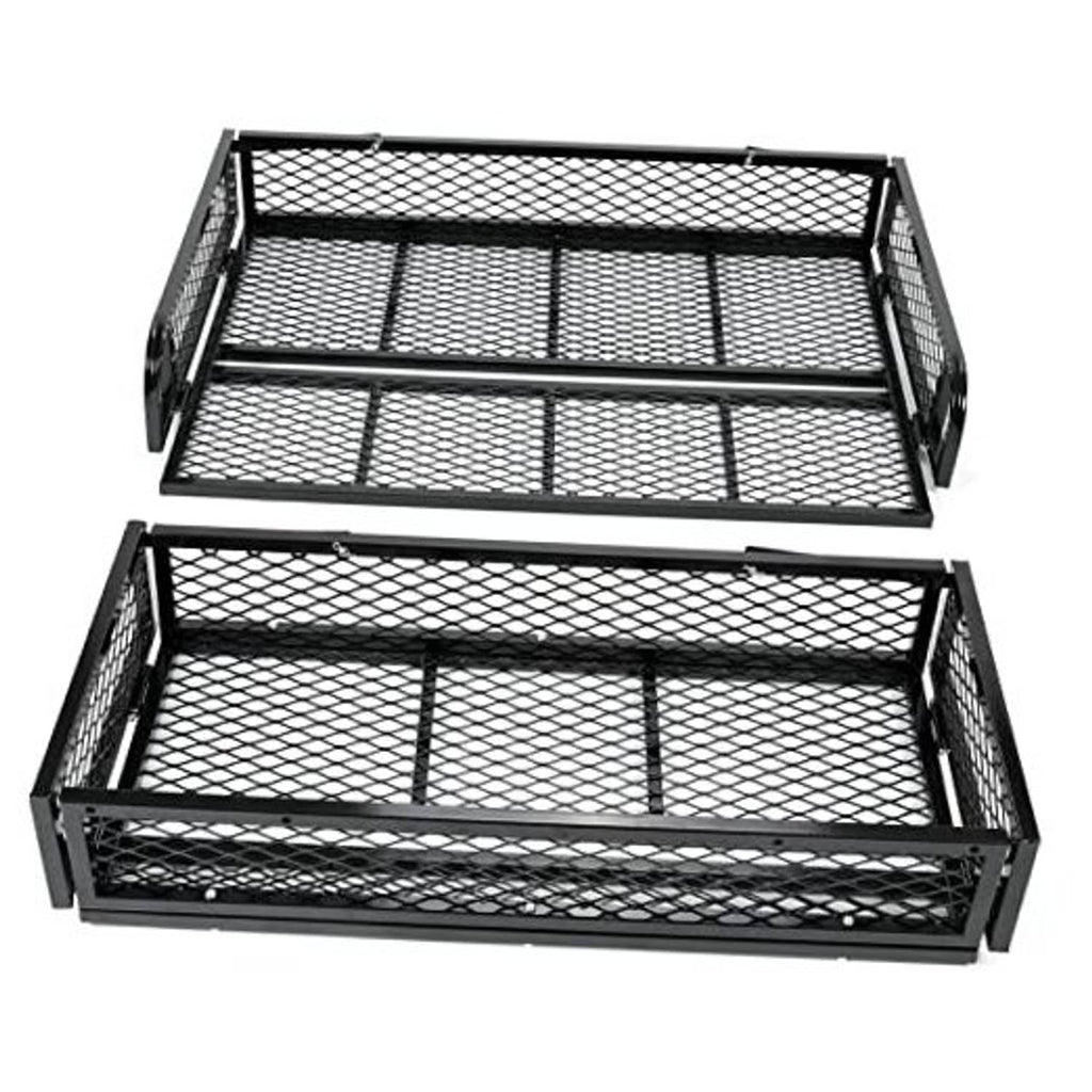 Black steel mesh cargo baskets, front and rear ATV set, two-piece with raised edges