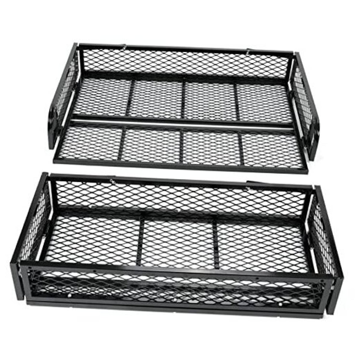 Black steel mesh cargo baskets, front and rear ATV set, two-piece with raised edges