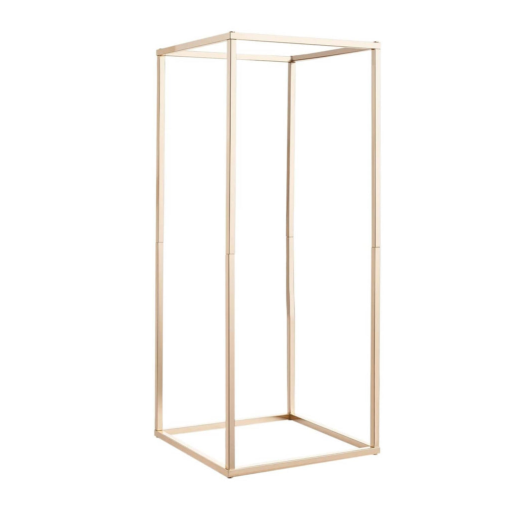 Cage-style metal flower stand frame, light beige, open sides and square base