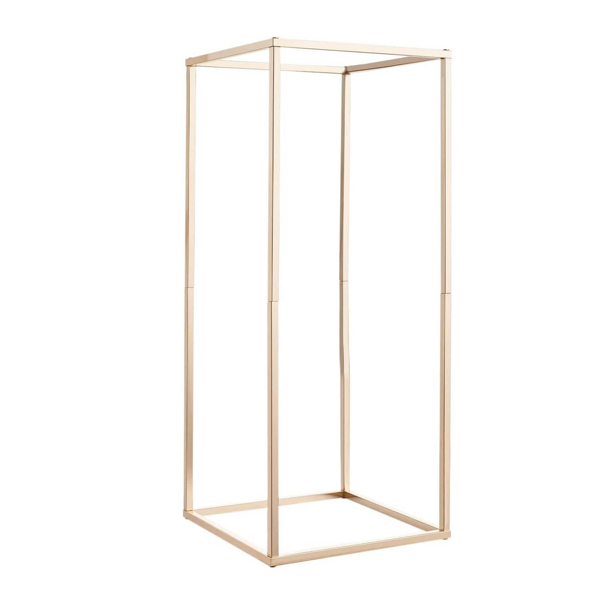Cage-style metal flower stand frame, light beige, open sides and square base