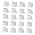 Set of white PVC male threaded cleanout plug drain end caps, hex couplings with ridges