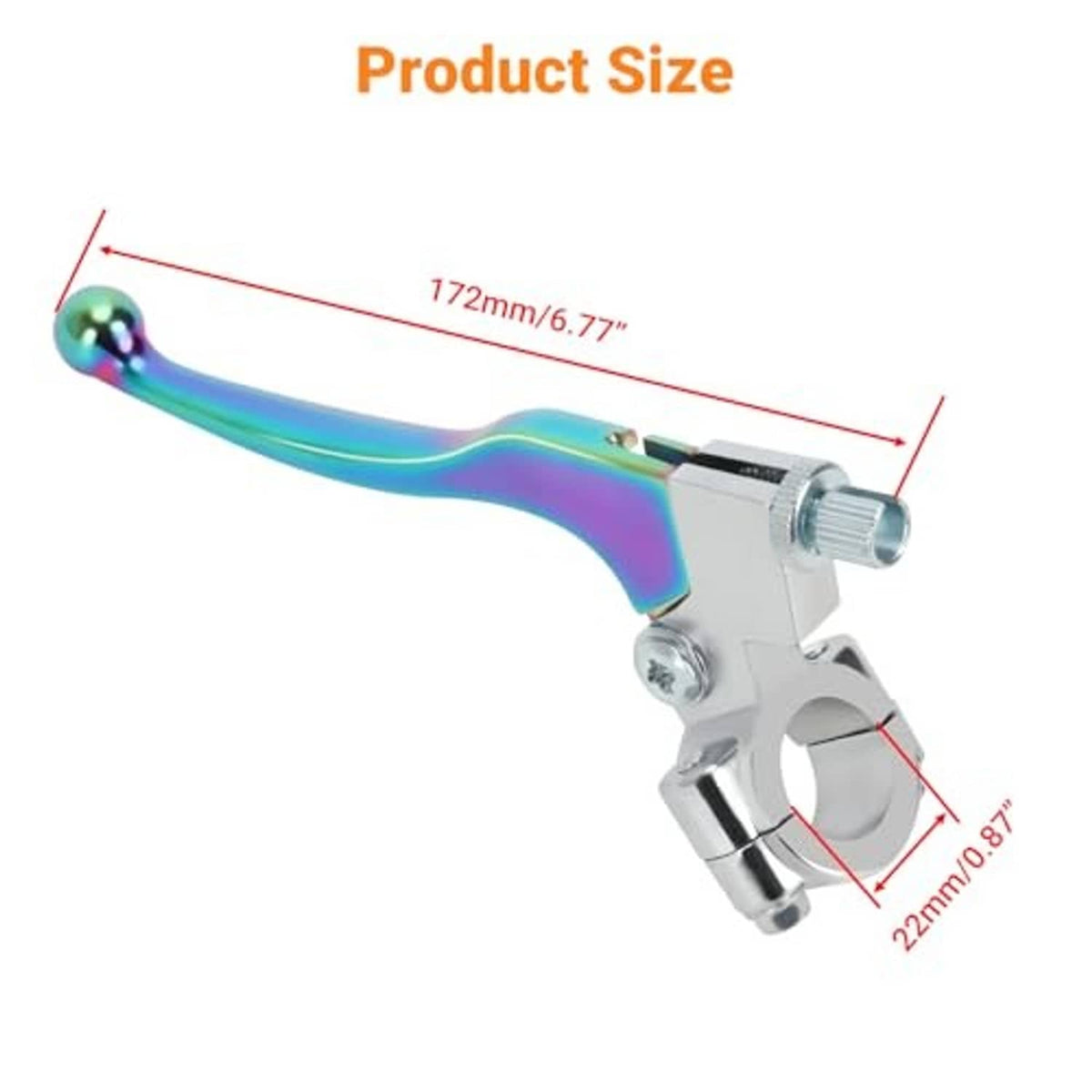 Rainbow clutch lever with silver housing, black adjuster, and size diagram lines