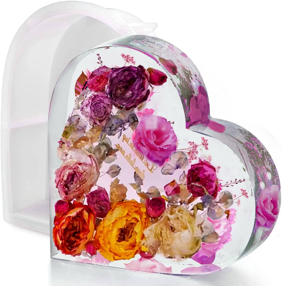 White heart-shaped silicone resin mold with curved open cavity