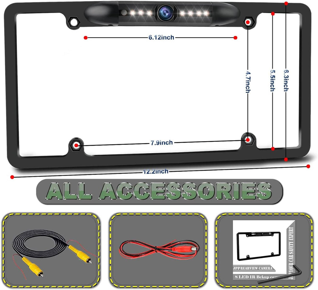 License plate camera frame size guide with mounting hole measurements