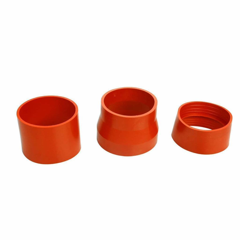 Three orange intake tube couplers with open ends for cold air intake system