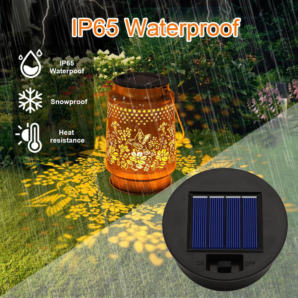 Black round solar light replacement top with blue solar panel, ON/OFF switch, warm LED