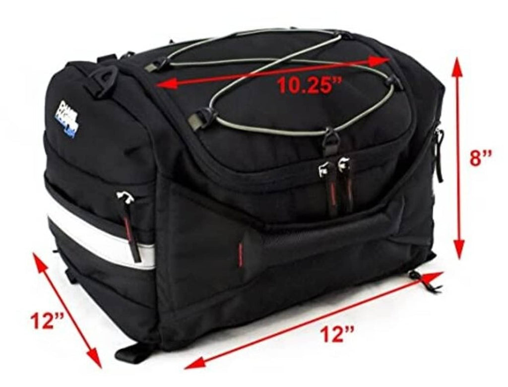Black tail trunk with top bungee mounting straps and zippered main compartment