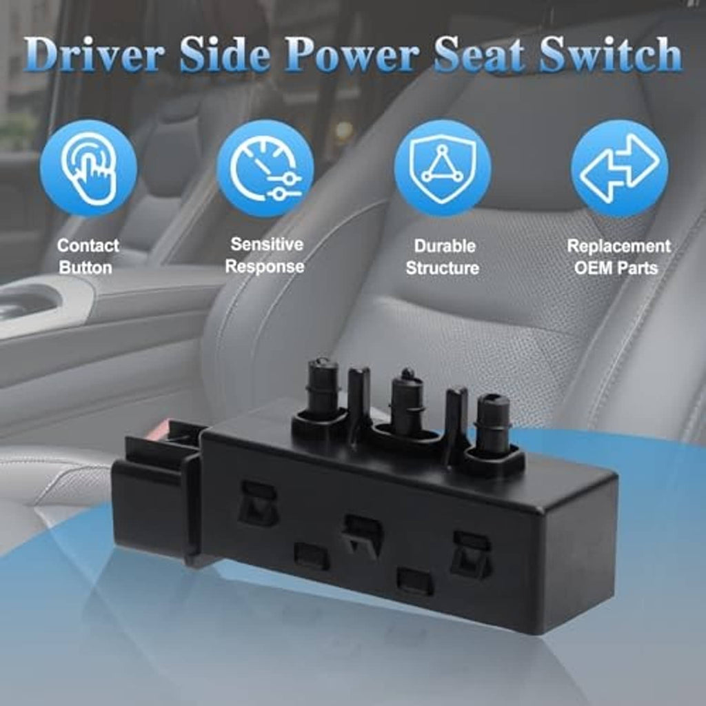 Black driver-side power seat switch with multi-post top and multi-pin connector