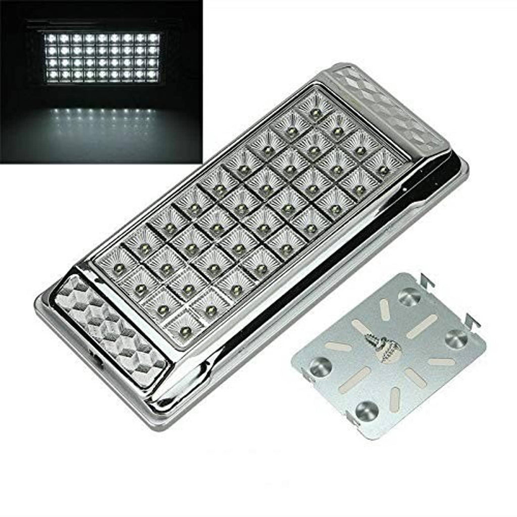 Rectangle car LED light with clear lens, chrome edge, includes metal mounting plate
