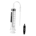 Bike tubeless sealant injector syringe with clear hose and black applicator