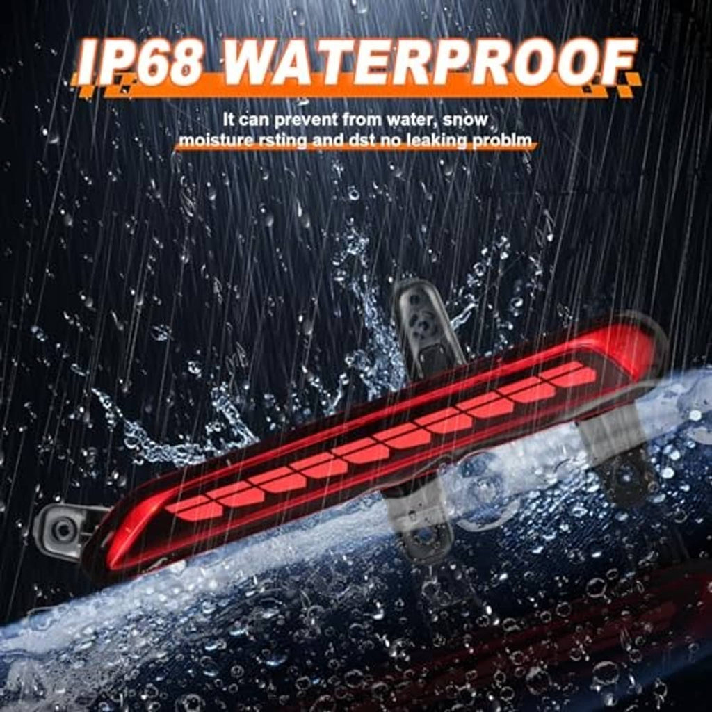 Red LED rear bumper reflector light with ribbed lens and two side mounting holes.