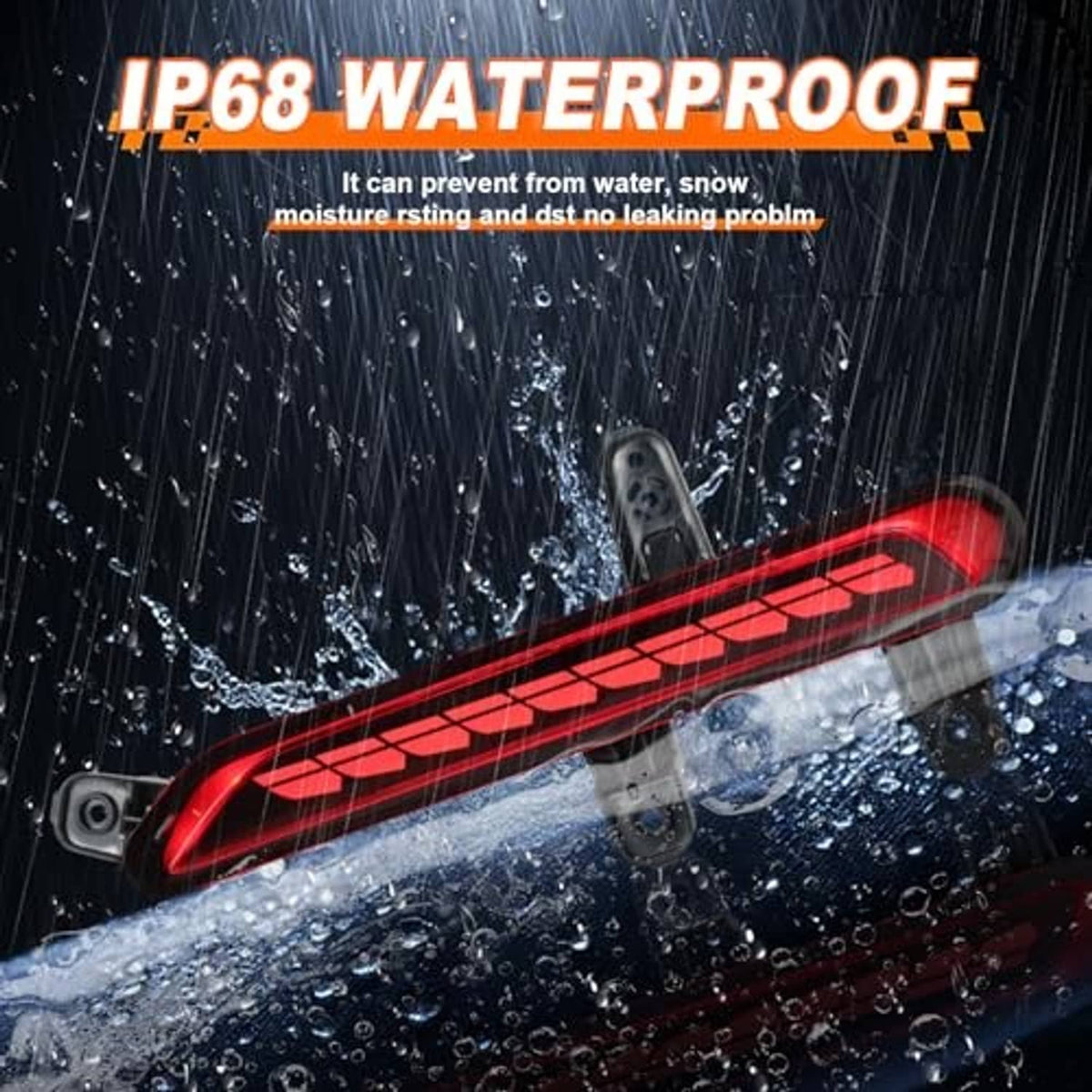Red LED rear bumper reflector light with ribbed lens and two side mounting holes.