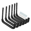 Set of black garage wall hooks with long U-shaped arms and mounting plates
