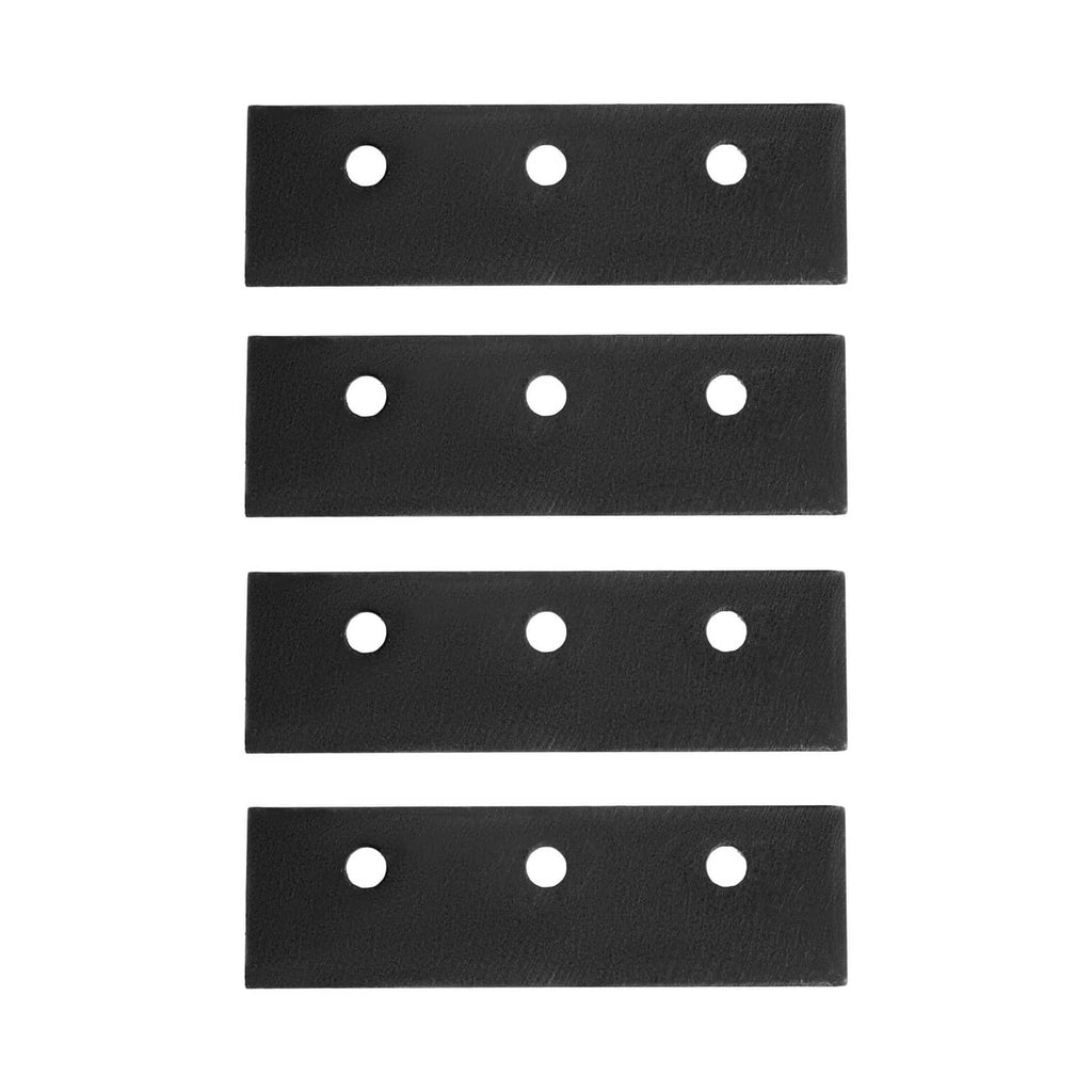 Black mounting plates with three round holes each for side-mount roof rack brackets