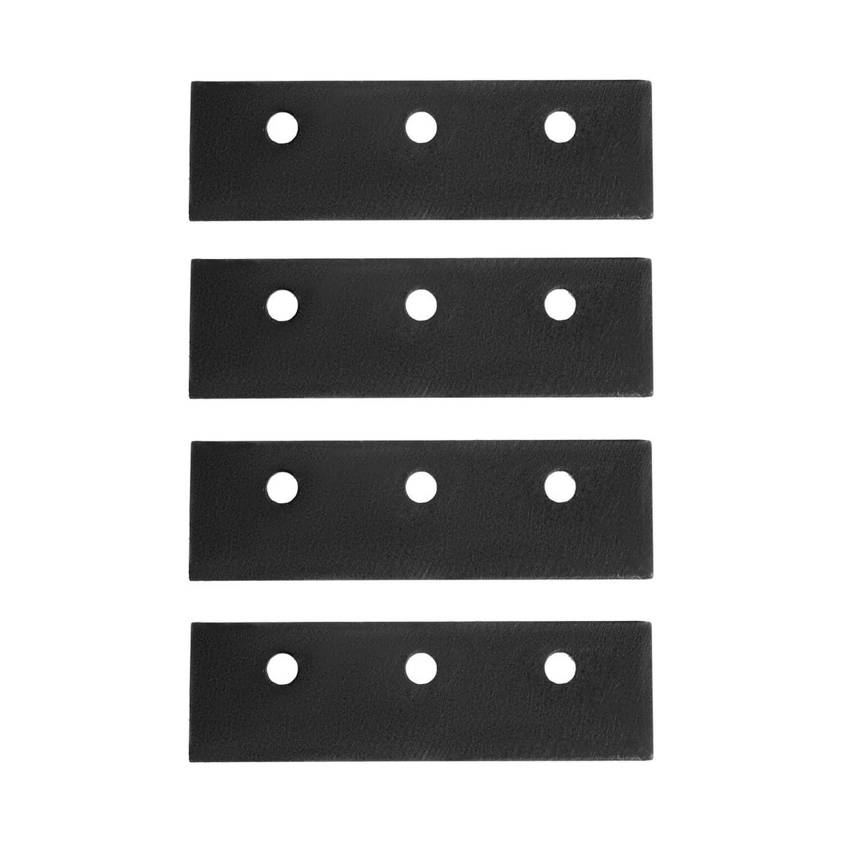 Black mounting plates with three round holes each for side-mount roof rack brackets