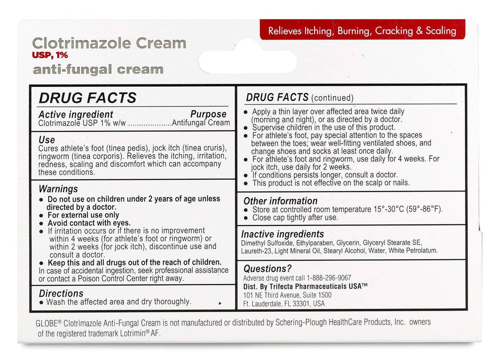 Antifungal cream drug facts label with purpose, directions, warnings, and uses