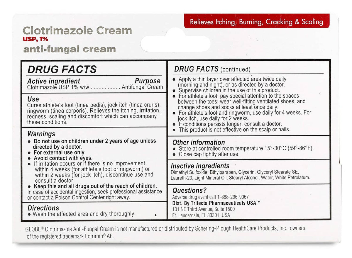 Antifungal cream drug facts label with purpose, directions, warnings, and uses