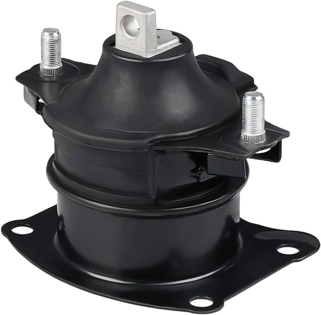 Black rubber engine mount with metal top bracket, threaded bolts, and base plate
