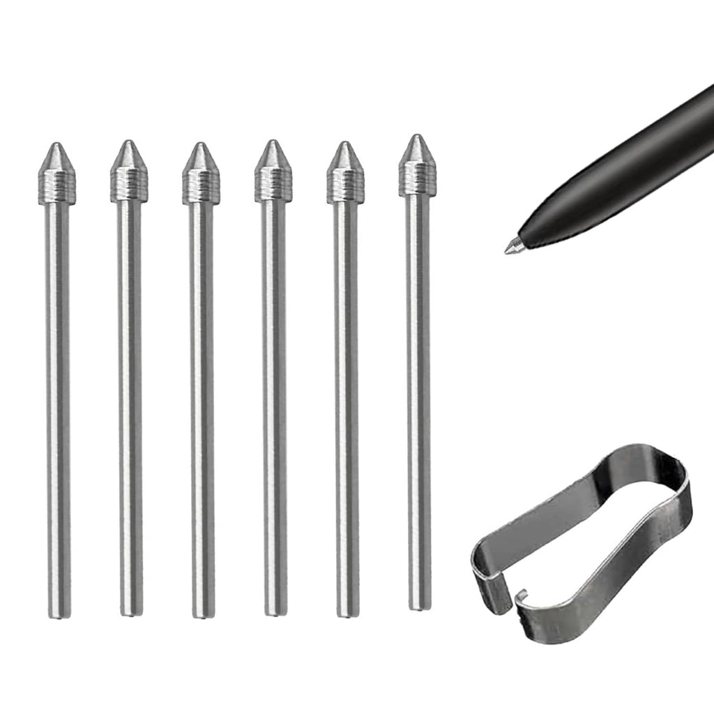 Metal pen nib tips replacement set, six silver cone tips with threads