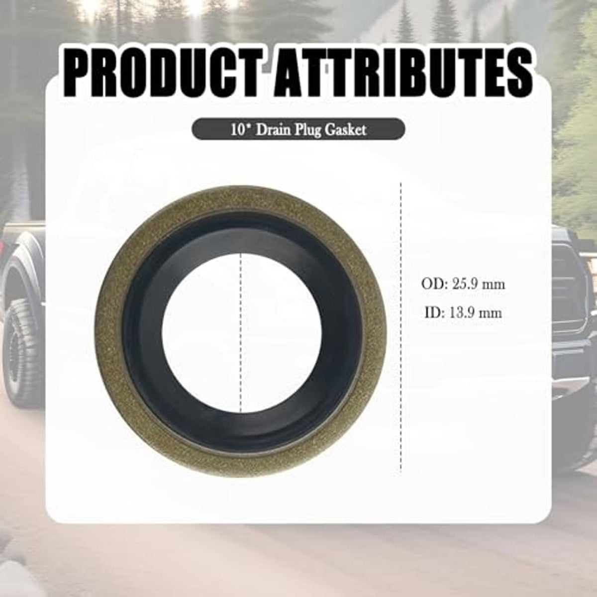 Oil drain plug gasket with metal and dark rubber seal ring, OD 25.9mm ID 18.9mm