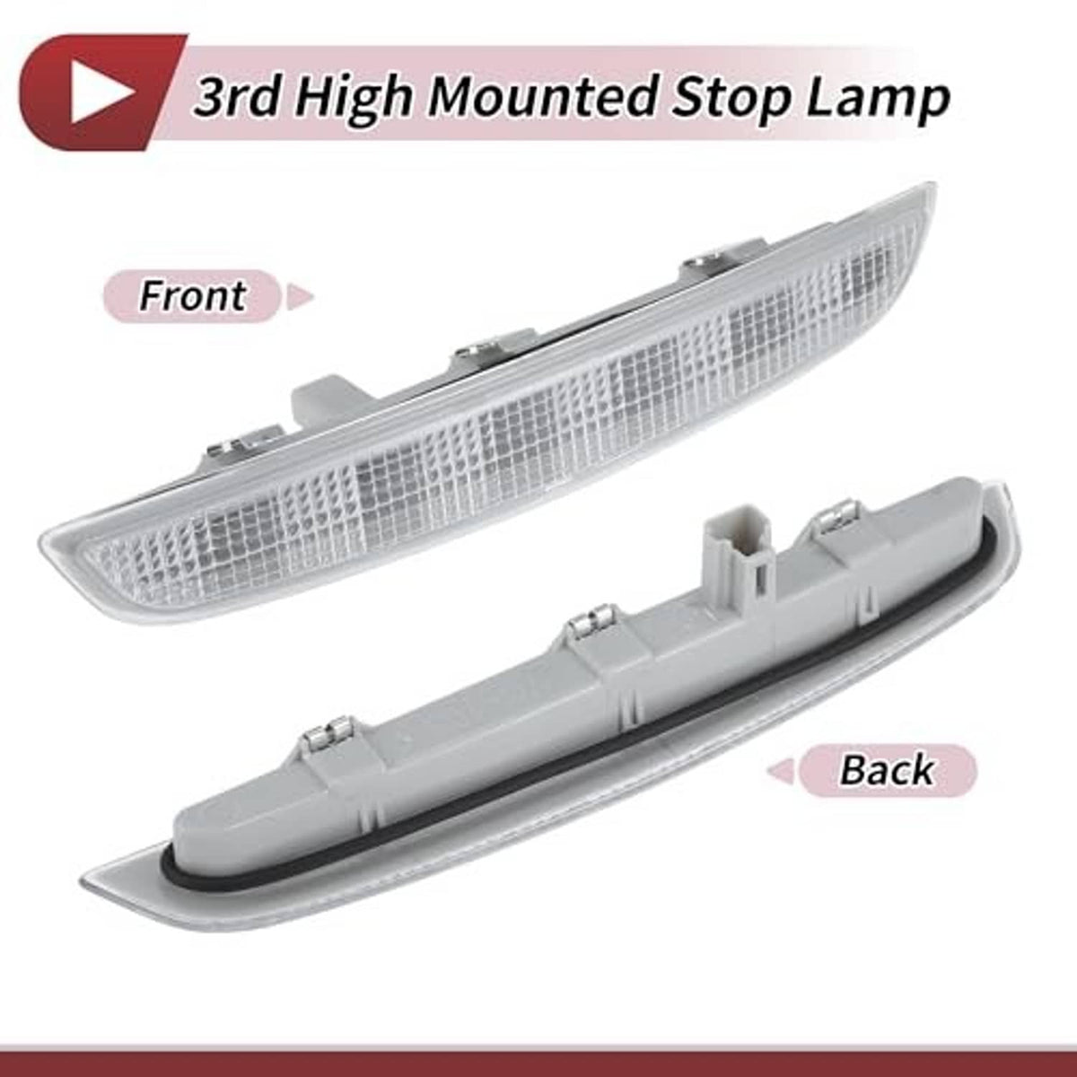 Third high mounted stop lamp front and back housing pieces with clear lens