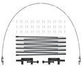 Black table balloon arch stand kit parts: rods, clamps, and clear ring holders