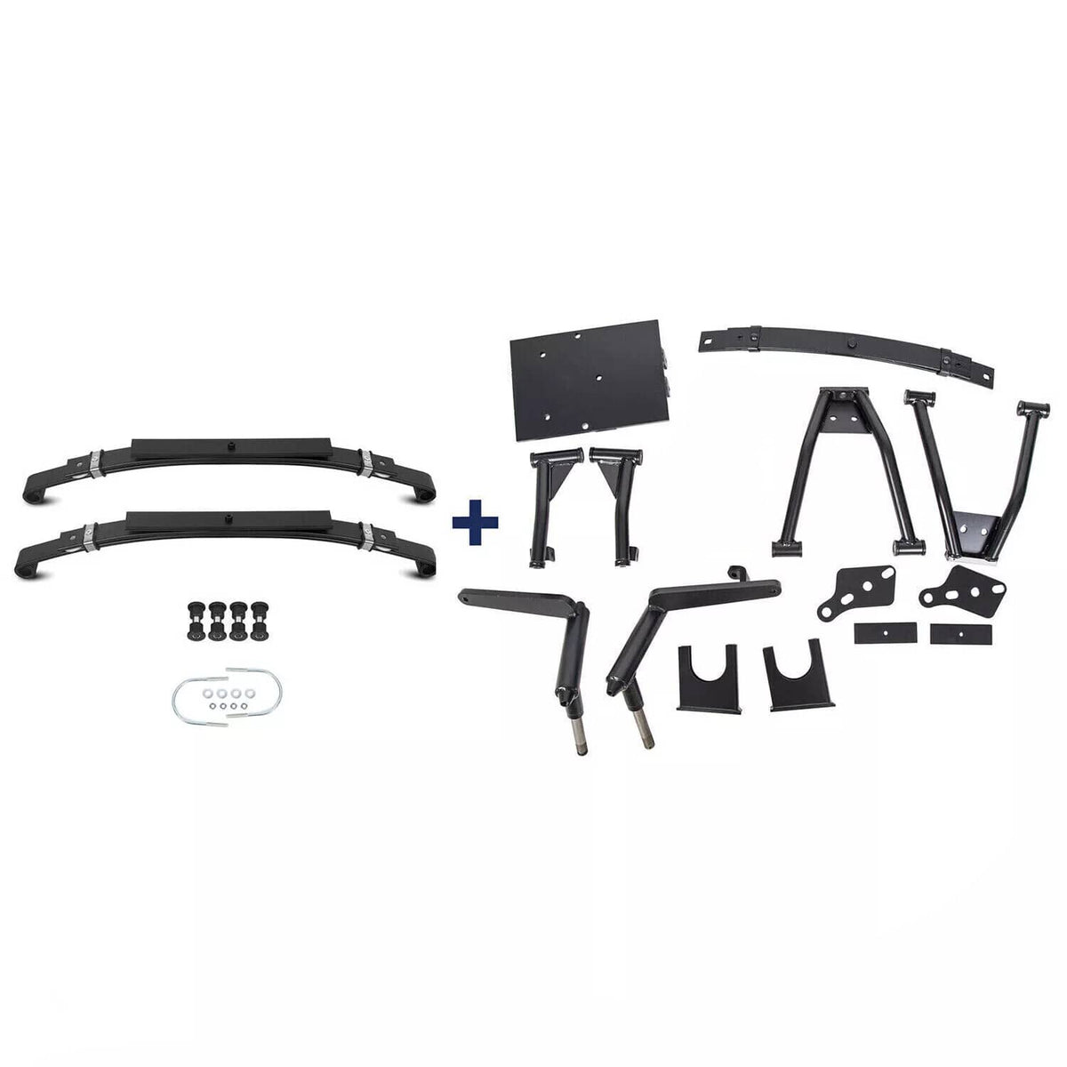 Lift kit parts bundle: black A-arms, brackets, and mounting hardware pieces