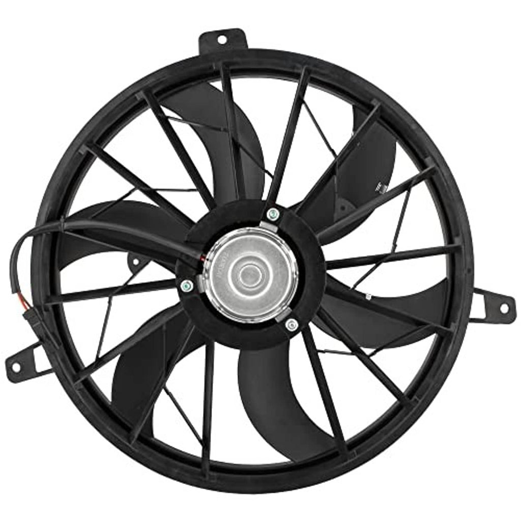 AC condenser cooling fan with black shroud and exposed center motor hub
