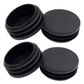 Black round plastic pipe hole plugs, stacked set of 4, 45mm diameter