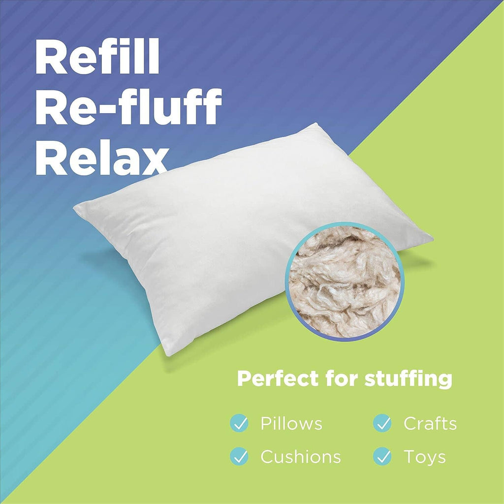 White stuffing pillow with inset showing kapok fiber for refilling cushions.