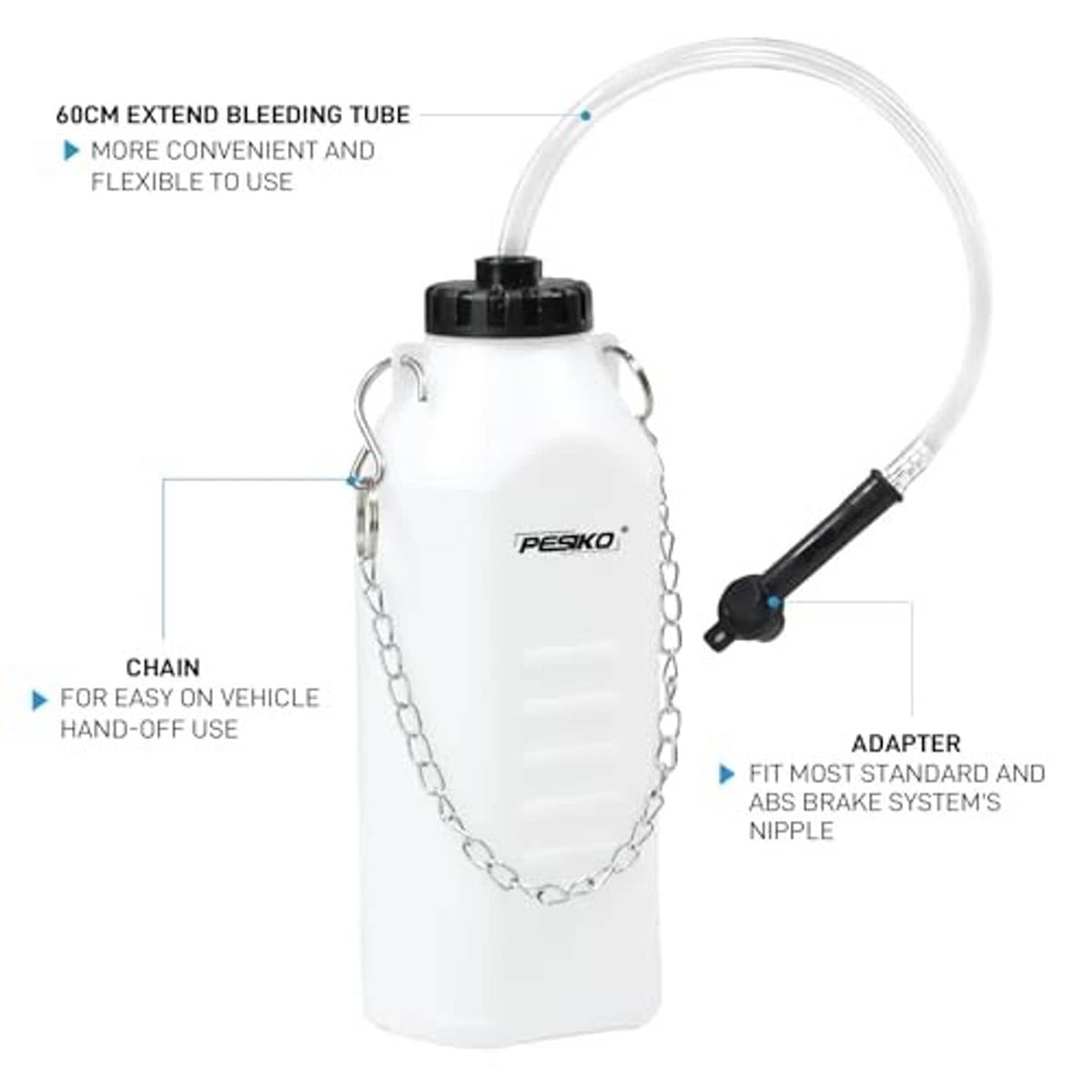 Brake bleeder bottle kit with 1 L reservoir, clear tube, and black adapter