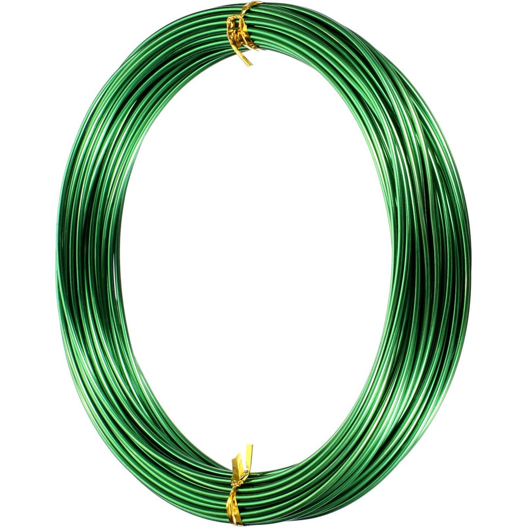 Green aluminum craft wire coil bundle with gold twist ties, bendable for sculpting