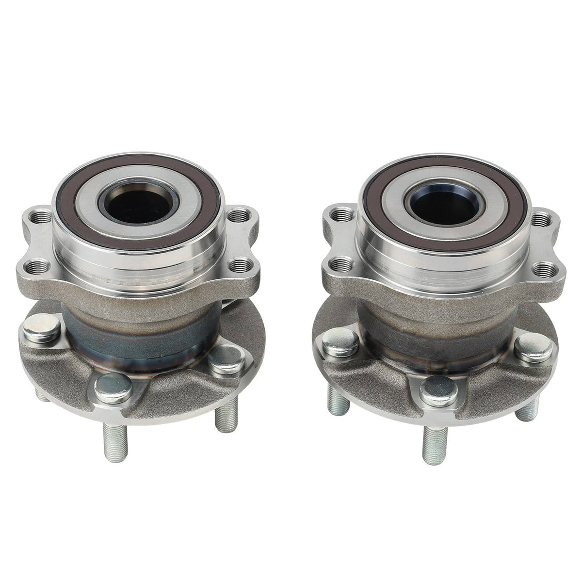 Pair of rear wheel bearing hubs with metal housing and bolt studs