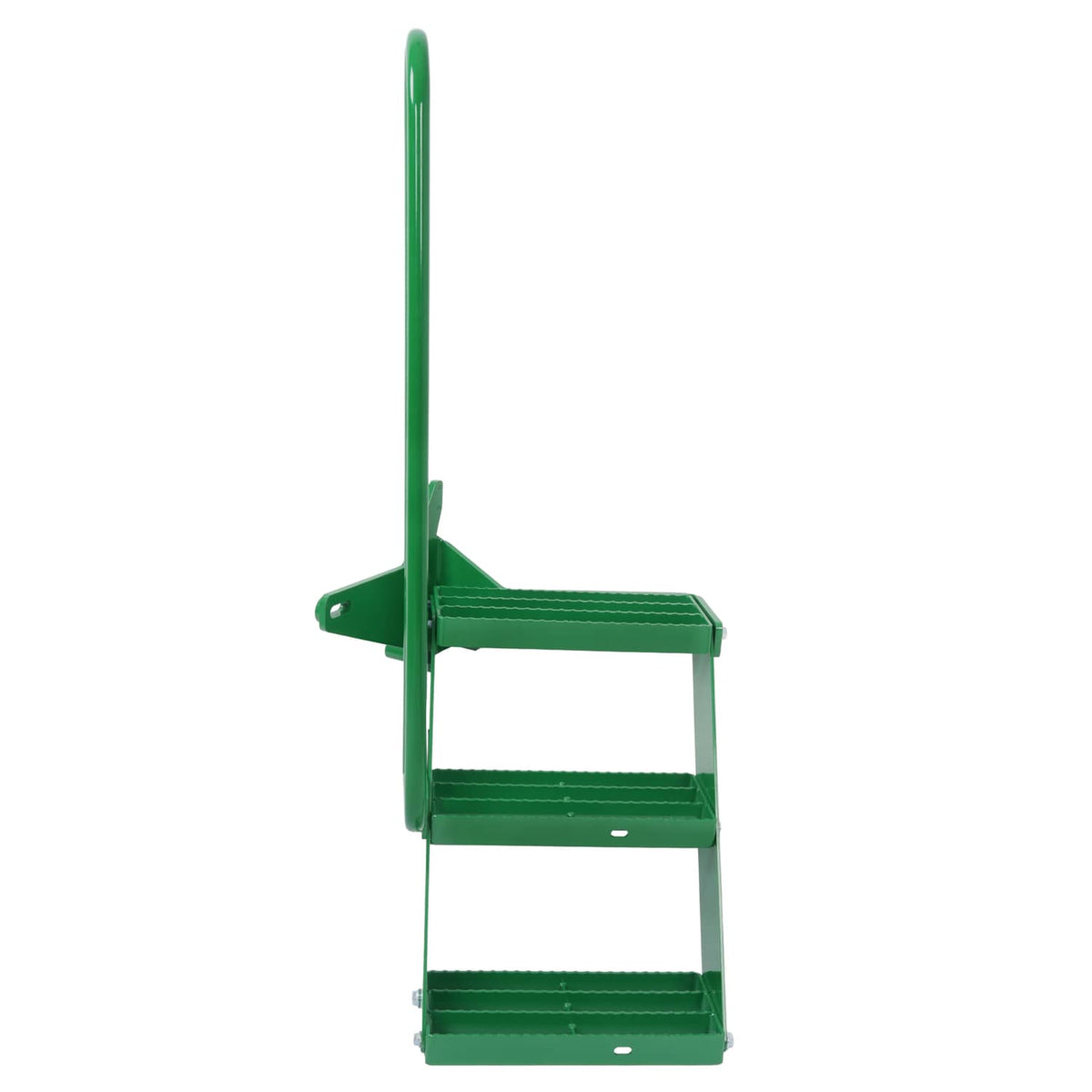 Green step extension frame with two slatted steps and side mounting brackets