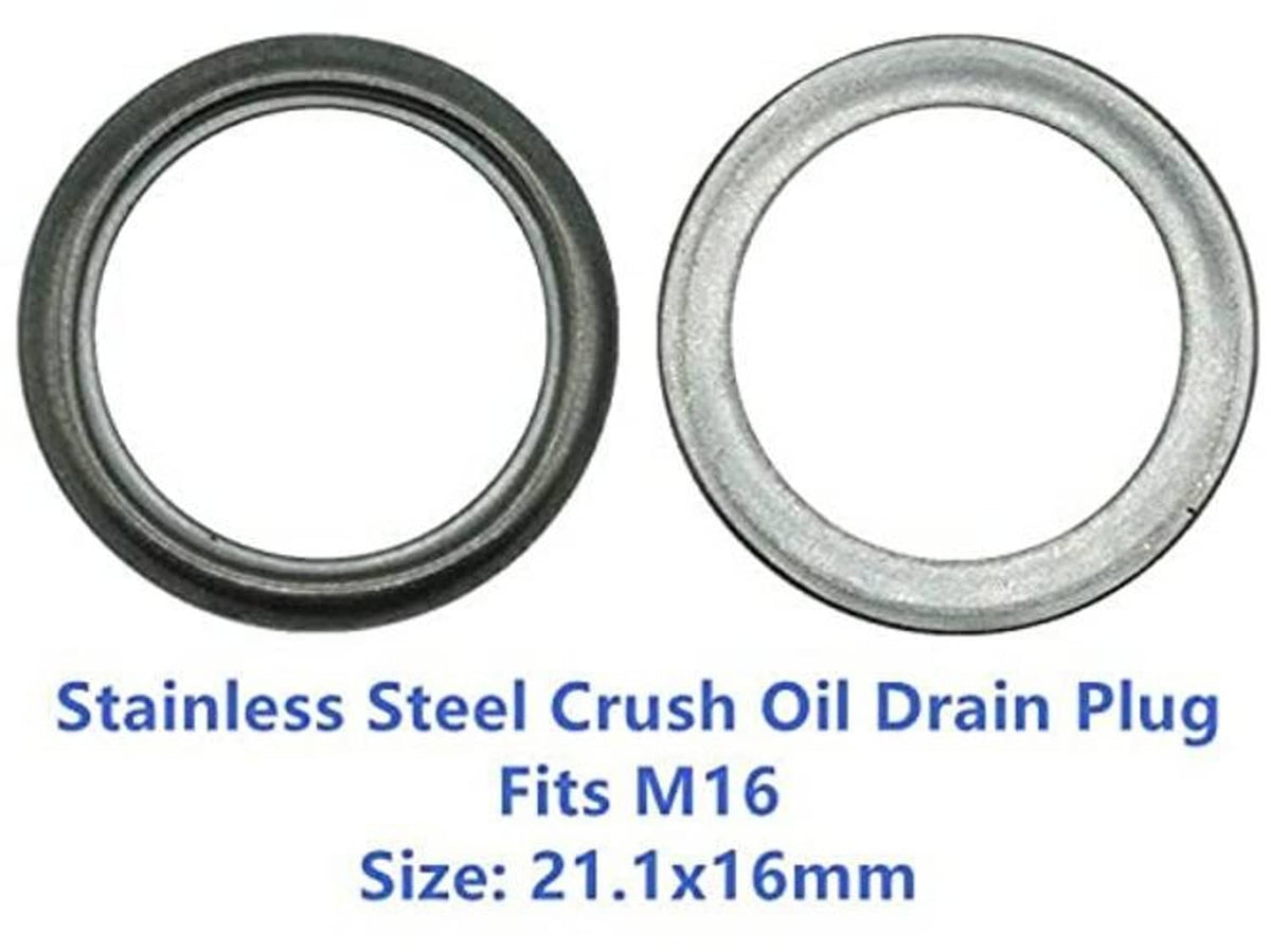 Stainless steel M16 crush-style oil drain plug seal washers, two flat ring gaskets