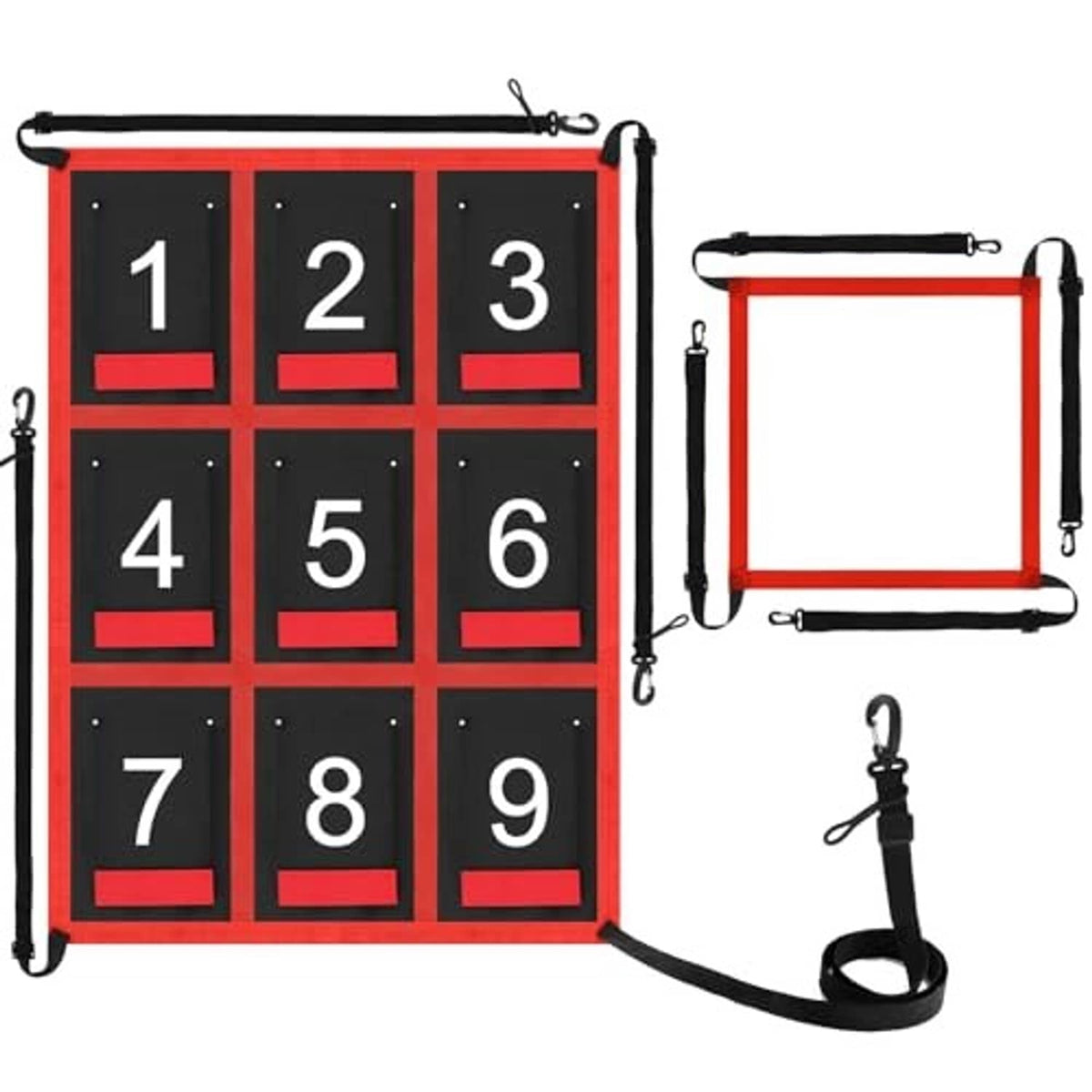 Baseball pitching target net with hinged frame and numbered 1–9 grid
