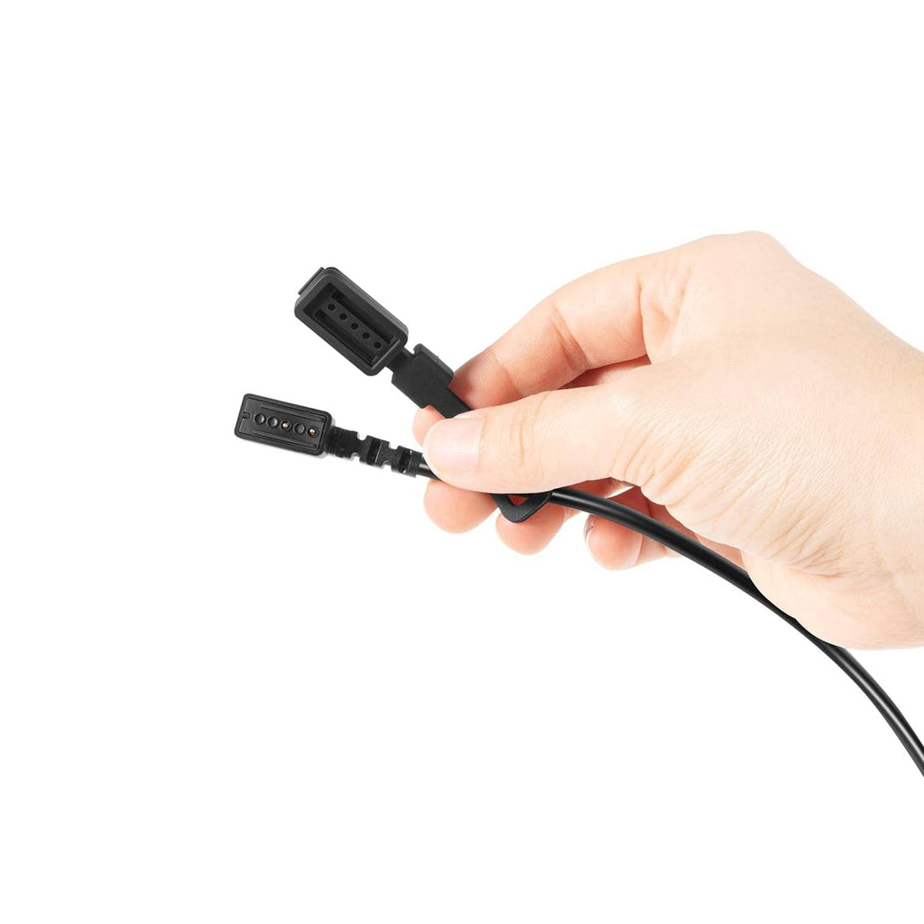 Motorcycle power cable connector set with black/red wires held for installation