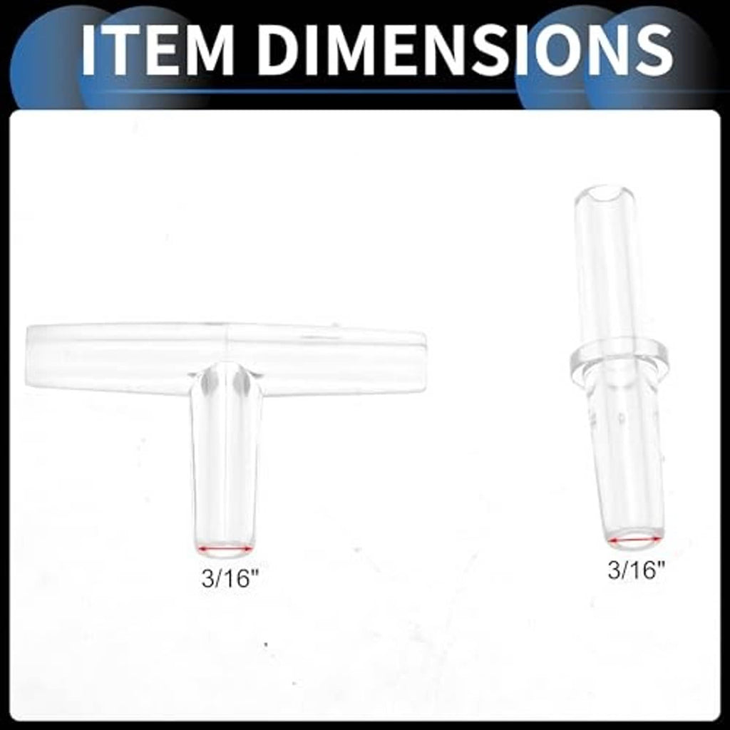 Clear 3-way T-shaped hose barb connector fitting, 3/16" barbs