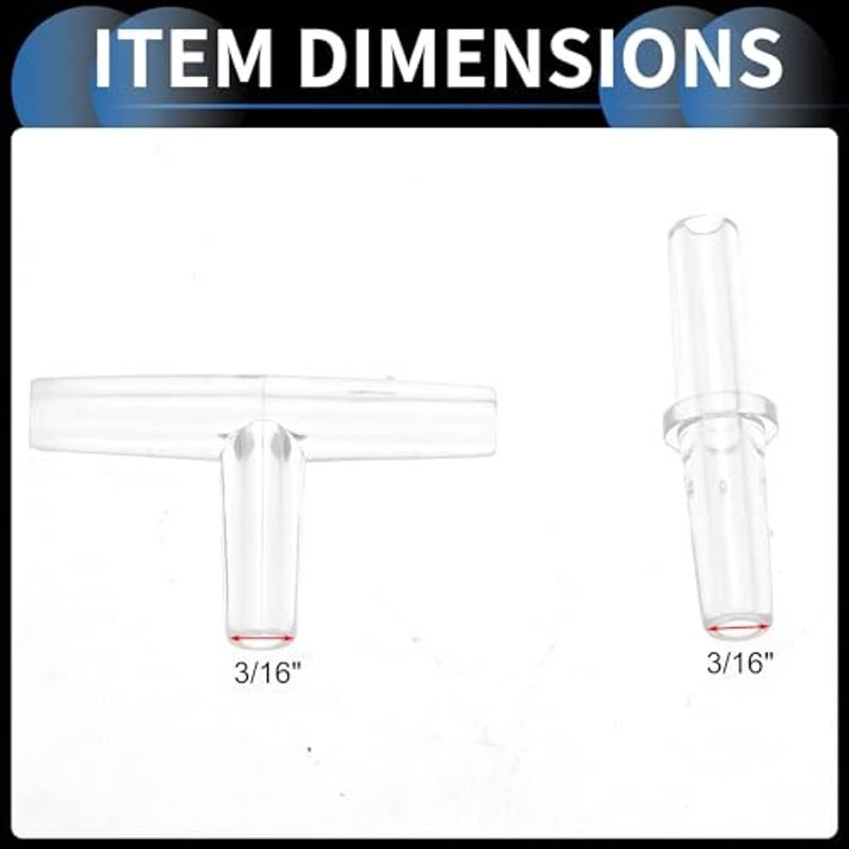 Clear 3-way T-shaped hose barb connector fitting, 3/16" barbs