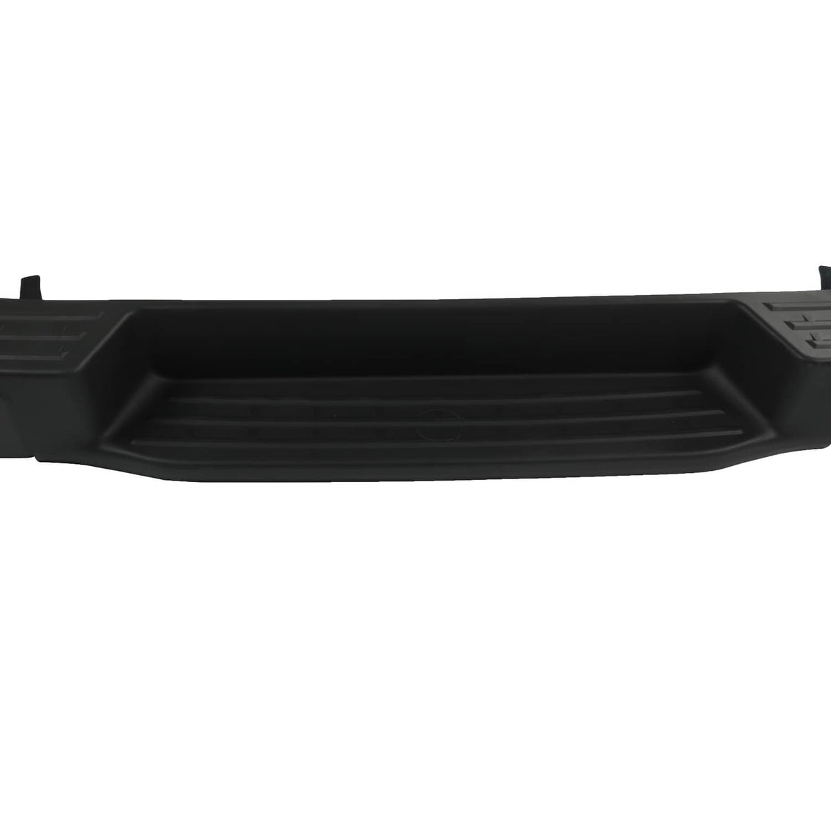 Black rear step bumper underside with molded channel and interior support ribs