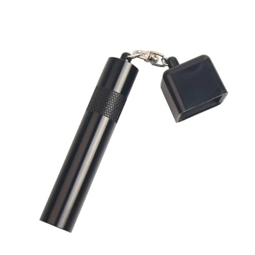 Black cue tip shaper with hanging cube case and metal chain