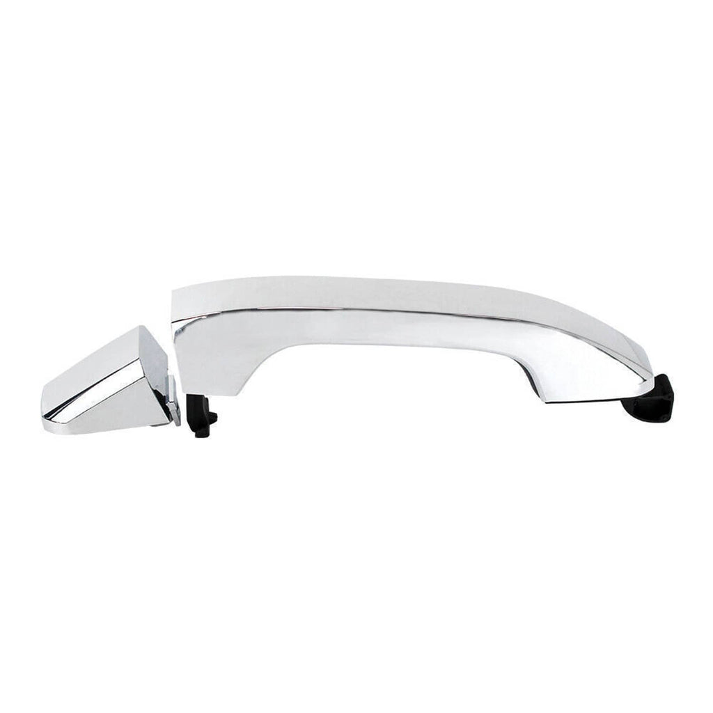 Chrome exterior door handle with curved bar and black inner grip