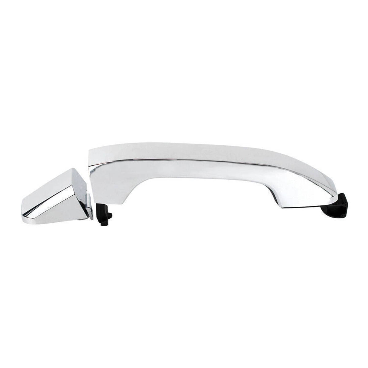 Chrome exterior door handle with curved bar and black inner grip