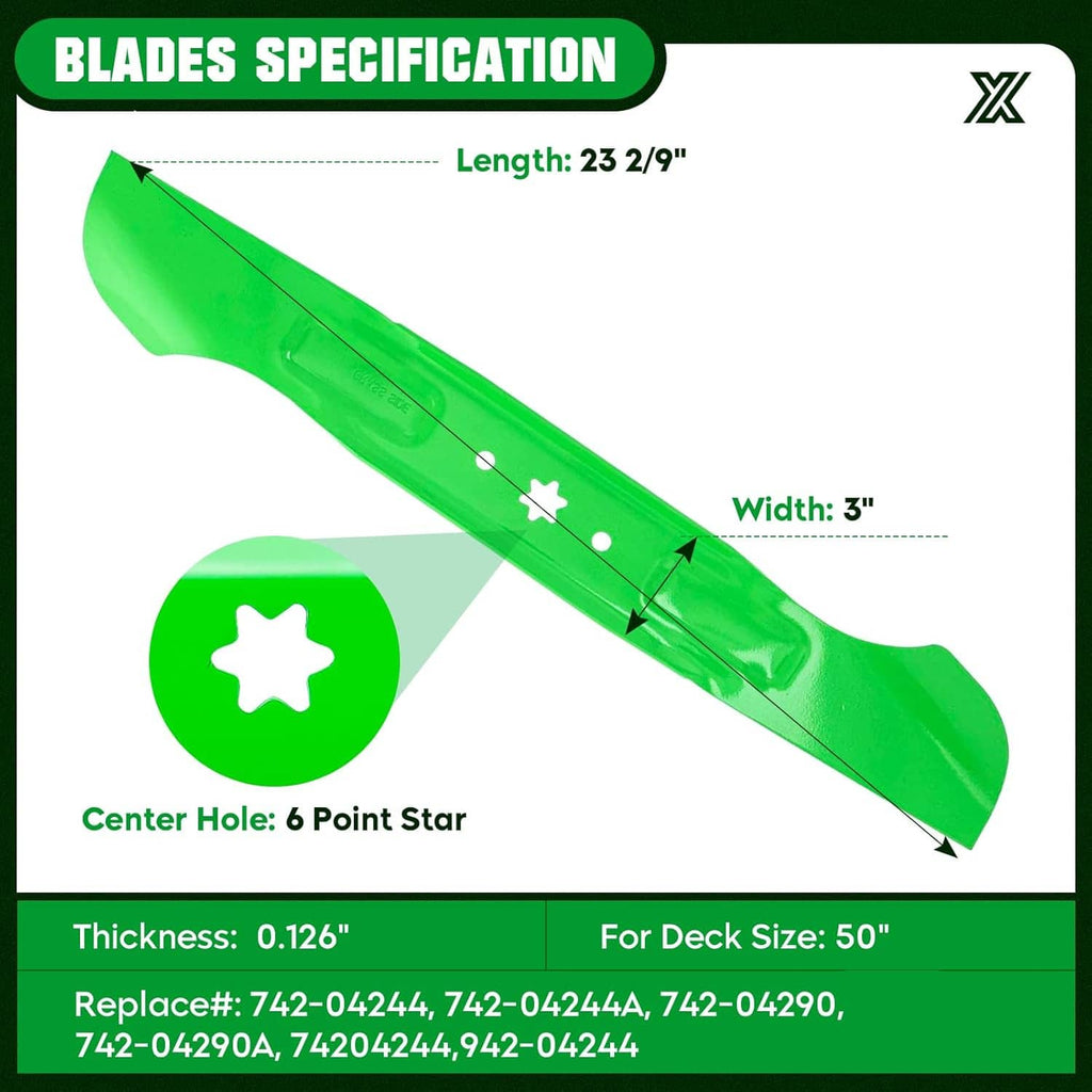 Green deck blade with center hole and 6-point star
