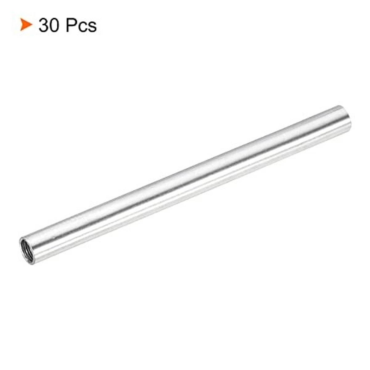 Round steel threaded coupling sleeve with M4x0.7 female thread, 60mm length.