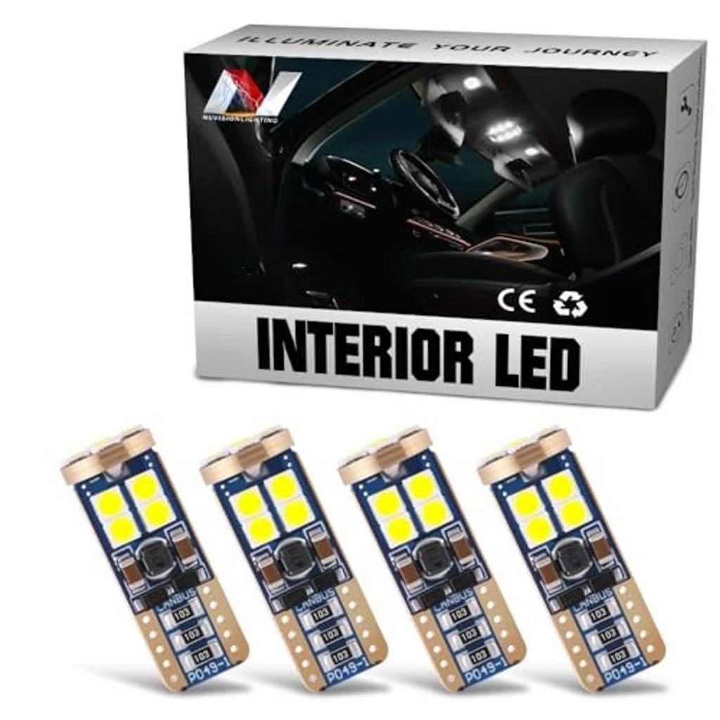 4-pack LED interior dome light bulbs kit, four bulbs shown next to retail box